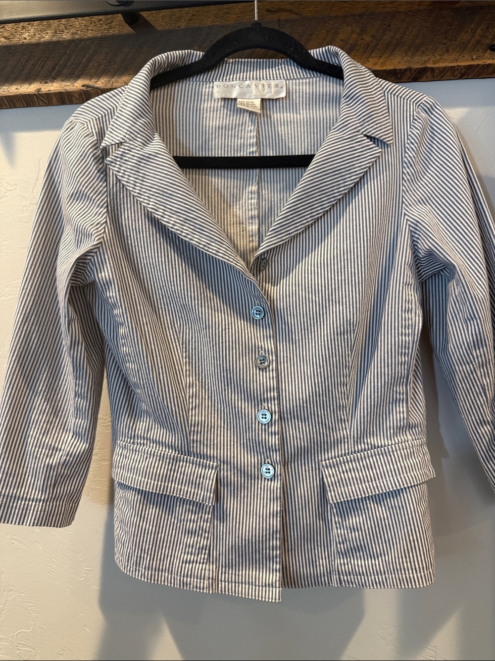 Doncaster White and blue Striped Cotton Blazer